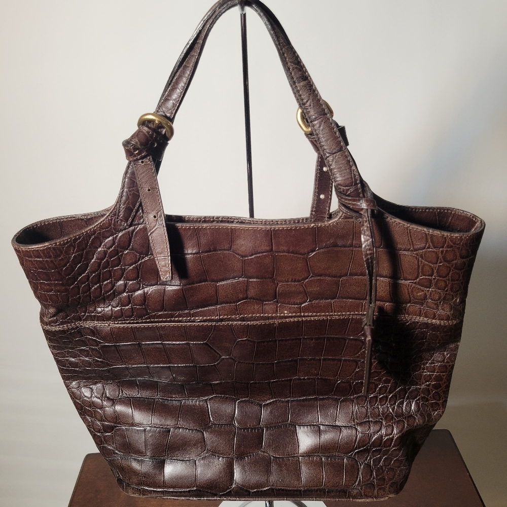 Classic Brown Croc-Embossed Leather Tote